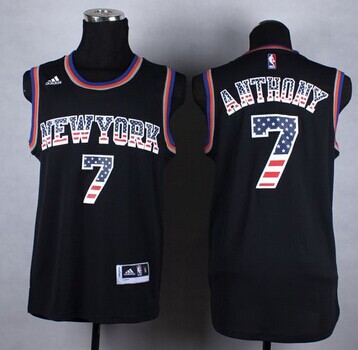 New York Knicks #7 Carmelo Anthony Black USA Flag Fashion Stitched NBA Jersey