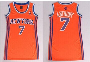 Women NBA Knicks #7 Carmelo Anthony Orange Dress Jersey