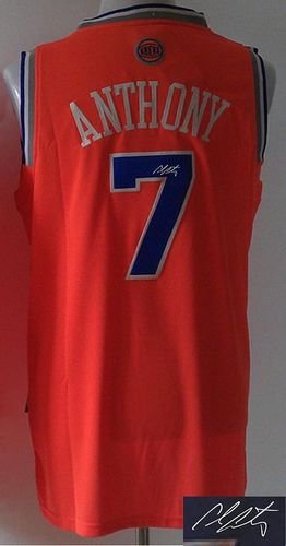 New York Knicks Revolution 30 Autographed #7 Carmelo Anthony Orange Stitched NBA Jersey