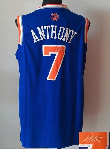 New York Knicks Revolution 30 Autographed #7 Carmelo Anthony Blue Stitched NBA Jersey