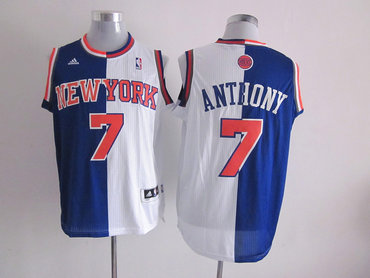 NBA New York Knicks 7 Carmelo Anthony white-Blue Split Jerseys