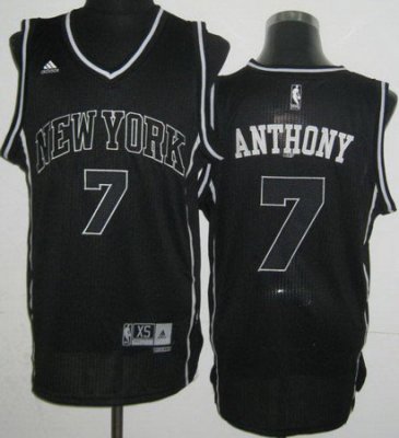 Revolution 30 New York Knicks 7 Carmelo Anthony Black and White Fashion Swingman Jersey