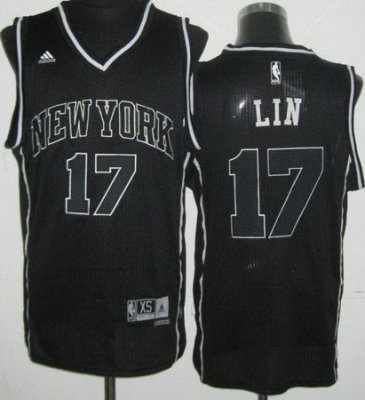 Revolution 30 New York Knicks 17 Jeremy Lin Black and White Fashion Swingman Jersey