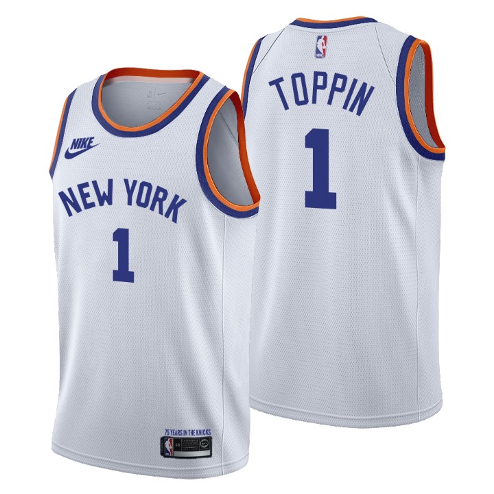 New York Knicks #1 Obi Toppin Men's Nike Releases Classic Edition NBA 75th Anniversary Jersey White