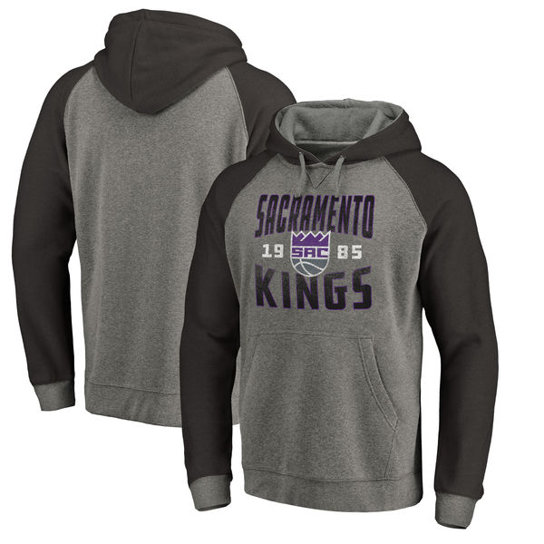 Sacramento Kings Fanatics Branded Ash Antique Stack Tri Blend Raglan Pullover Hoodie