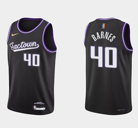 Men's Sacramento Kings #40 Harrison Barnes 2021 22 Black 75th Anniversary City Edition Stitched Basketball Jersey