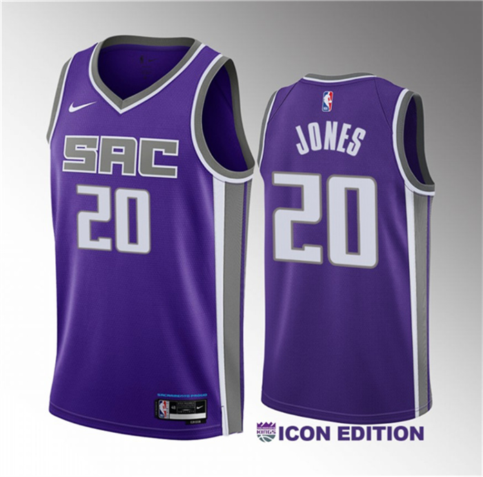 Men's Sacramento Kings #20 Colby Jones Purple 2023 Draft Icon Edition Stitched Jersey