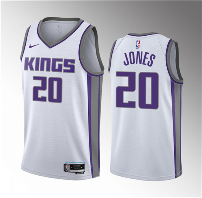 Men's Sacramento Kings #20 Colby Jones White 2023 Draft Association Edition Stitched Jersey