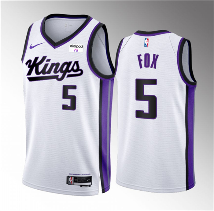 Men's Sacramento Kings #5 De’Aaron Fox White 2023 24 Association Edition Swingman Stitched Basketball Jersey