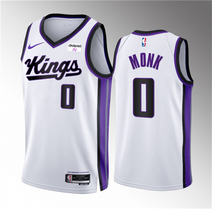 Men's Sacramento Kings #0 Malik Monk White 2023 24 Association Edition Swingman Stitched Basketball Jersey