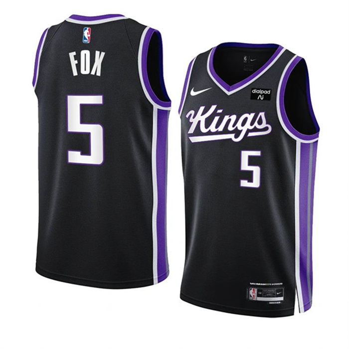 Men's Sacramento Kings #5 De’Aaron Fox Black 2023 24 Icon Edition Swingman Stitched Basketball Jersey