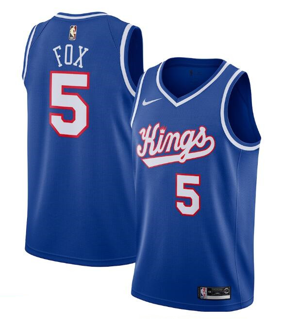 Men's Sacramento Kings #5 De'Aaron Fox Blue 2019 20 Hardwood Classics Swingman Stitched Basketball Jersey