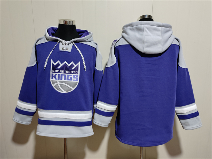 Men's Sacramento Kings Blank Blue Grey Lace-Up Pullover Hoodie