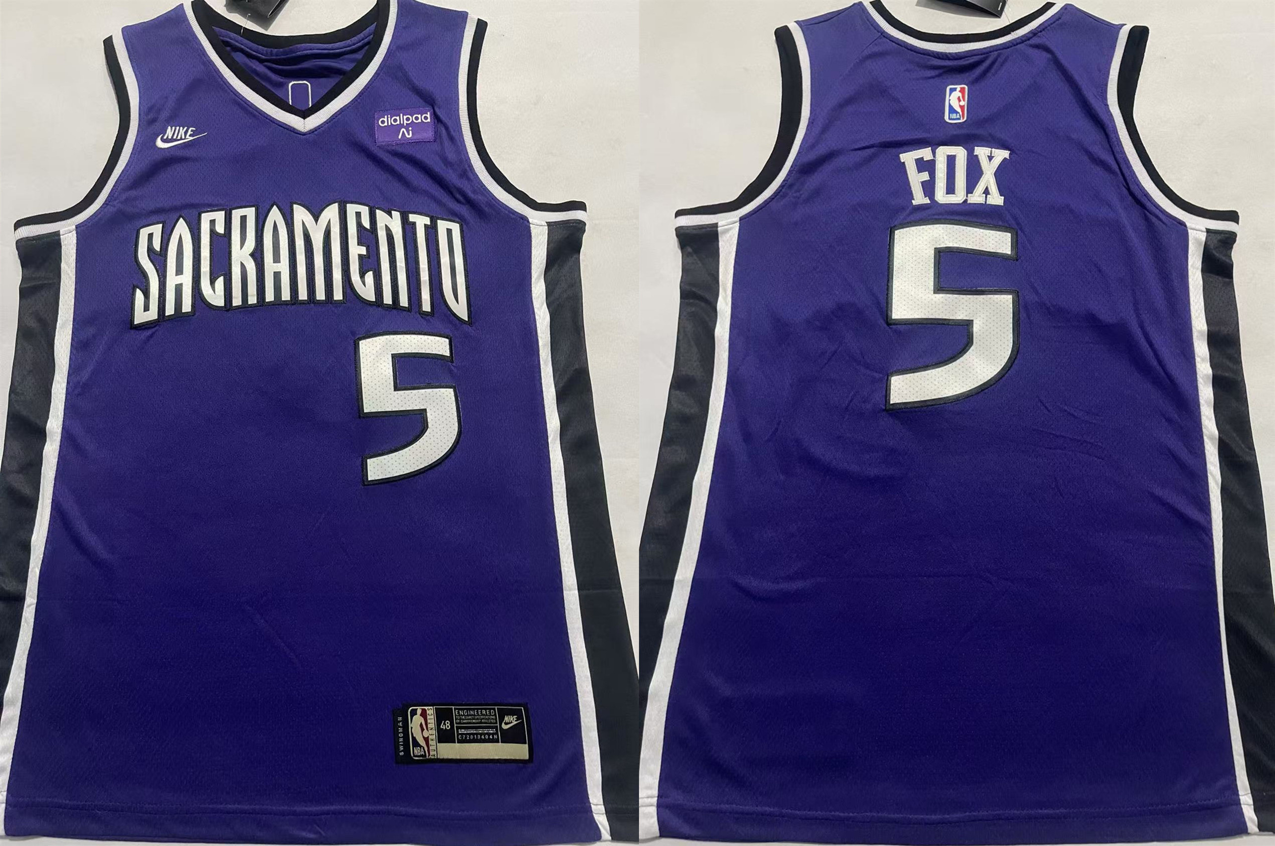 Men's Sacramento Kings #5 De'Aaron Fox Purple Stitched Basketball Jersey