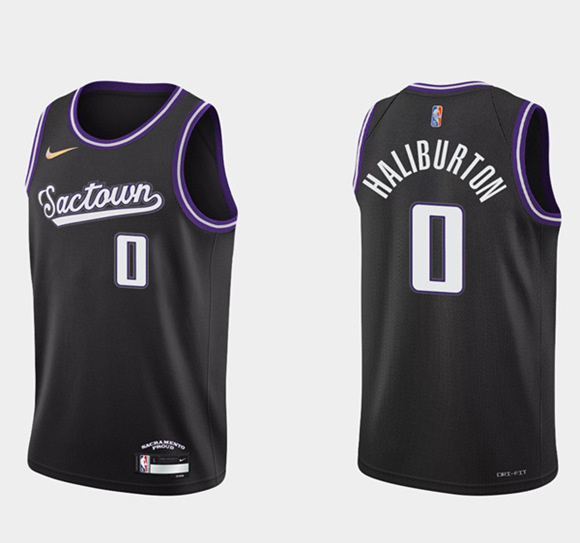 Men's Sacramento Kings #0 Tyrese Haliburton 2021 22 Black 75th Anniversary City Edition Stitched Basketball Jersey