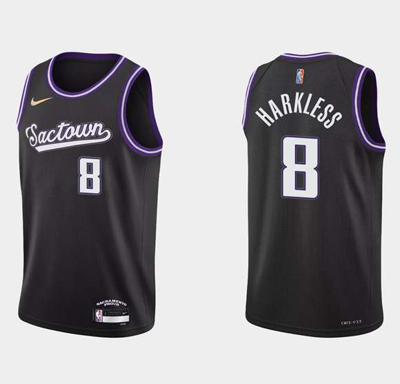 Men's Sacramento Kings #8 Maurice Harkless 2021 22 Black 75th Anniversary City Edition Stitched Basketball Jersey