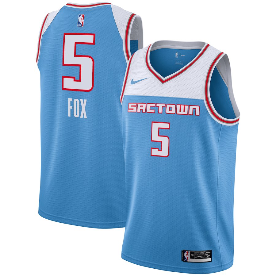 Nike Kings 5 De'Aaron Fox Light Blue 2018-19 City Edition Nike Swingman Jersey