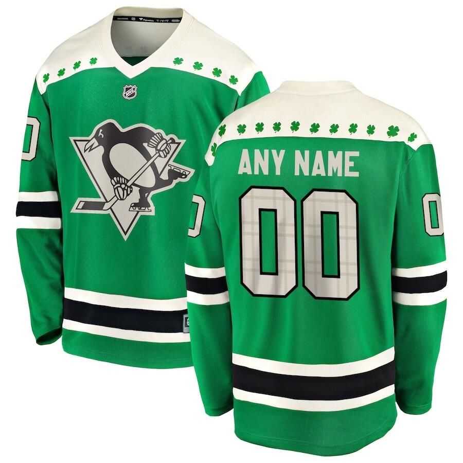 Custom Men's Pittsburgh Penguins Branded Green 2021 St. Patrick's Day Breakaway Jersey