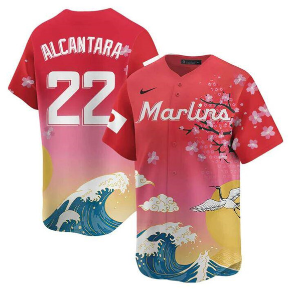Men's Miami Marlins #22 Sandy Alcantara Pink Japanese Heritage Night 2025 Limited Baseball Jersey Men's Miami Marlins #22 Sandy Alcantara Pink Japanese Heritage Night 2025 Limited Baseball Jersey