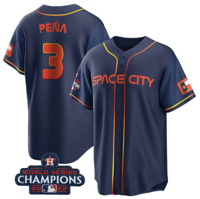 Youth Houston Astros #3 Jeremy Pe?a Navy 2022 World Series Champions City Connect Stitched BaseballJersey