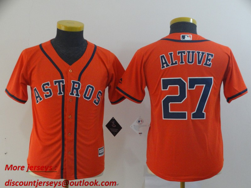 Youth Astros 27 Jose Altuve Orange Youth Cool Base Jersey