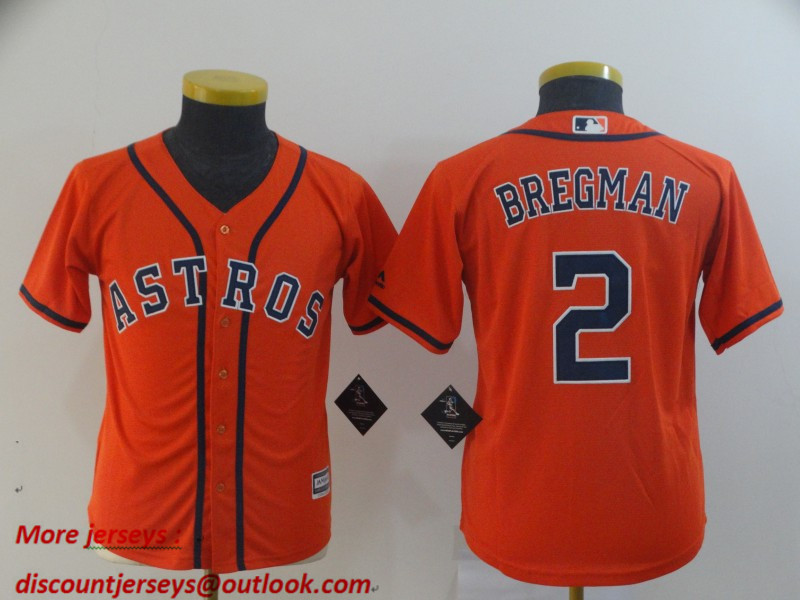 Youth Astros 2 Alex Bregman Orange Youth Cool Base Jersey