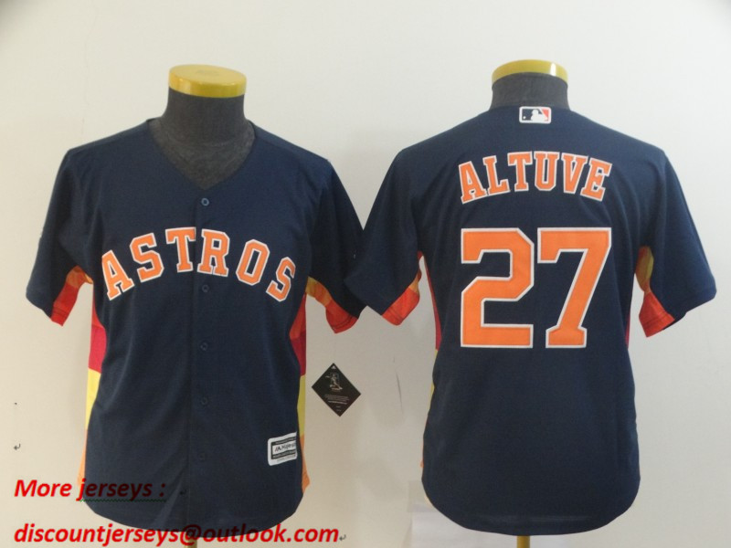 Youth Astros 27 Jose Altuve Navy Youth Cool Base Jersey
