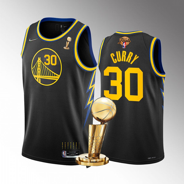 Men's Golden State Warriors #30 Stephen Curry 2022 Black NBA Finals Champions Stitched Jerseys