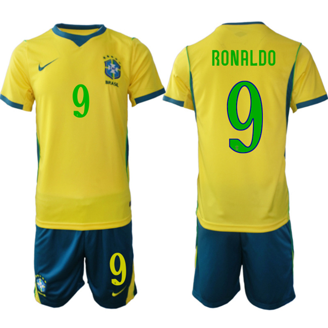Men's Brazil national football team #9 Ronaldo Yellow 2026 Soccer Jersey Suit