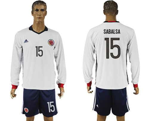 Colombia #15 Sabalsa Away Long Sleeves Soccer Country Jersey