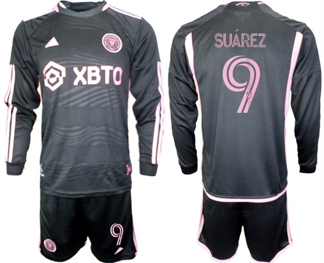 Men's Inter Miami CF #9 Luis Suárez 2023 24 Black Away Soccer Jersey Suit