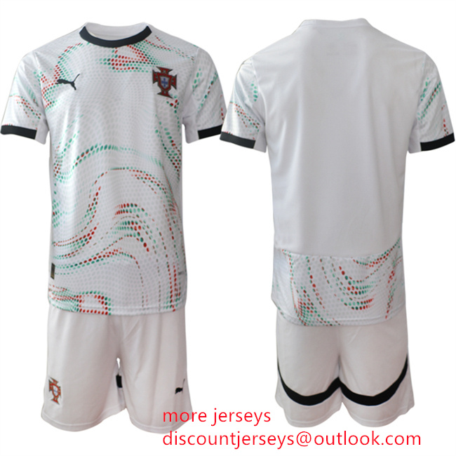 Men's Portugal Team Blank 2025 White Away Soccer Jersey Suit