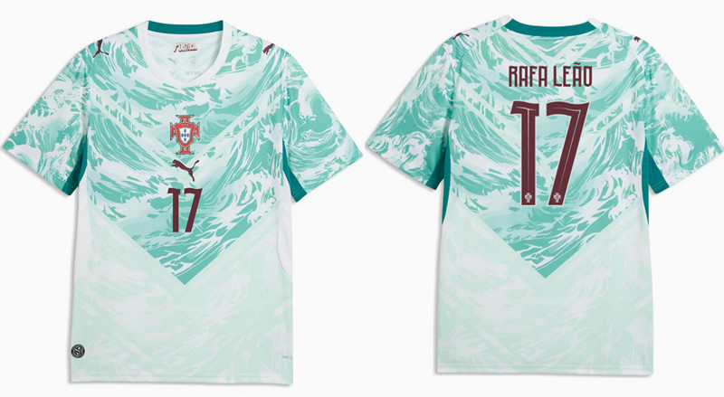 Men's Portugal Team #17 Rafael Leao White Green Away Soccer Jersey