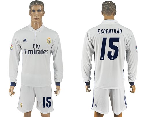 Real Madrid #15 F.Coentrao White Home Long Sleeves Soccer Club Jersey