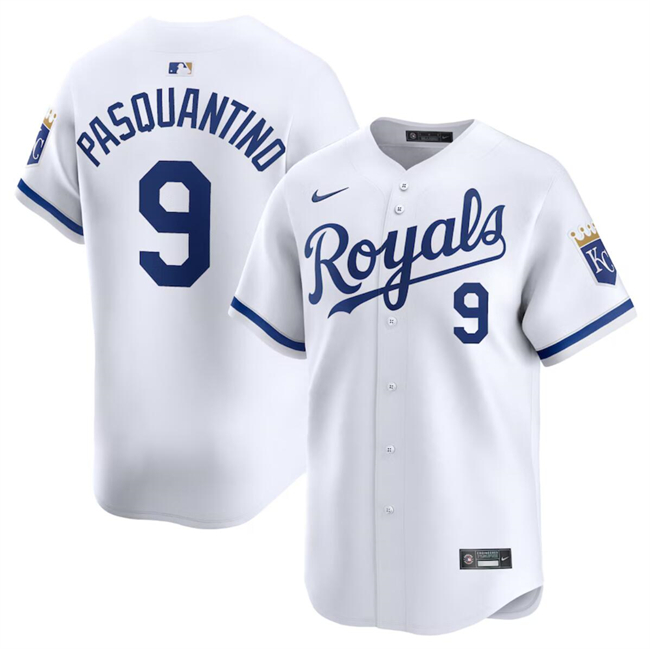 Men's Kansas City Royals #9 Vinnie Pasquantino White 2024 Home Limited Stitched Baseball Jersey Men's Kansas City Royals #9 Vinnie Pasquantino White 2024 Home Limited Stitched Baseball Jersey