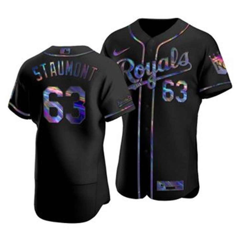 Kansas City Royals #63 Josh Staumont Men's Nike Iridescent Holographic Collection MLB Jersey - Black Kansas City Royals #63 Josh Staumont Men's Nike Iridescent Holographic Collection MLB Jersey - Black