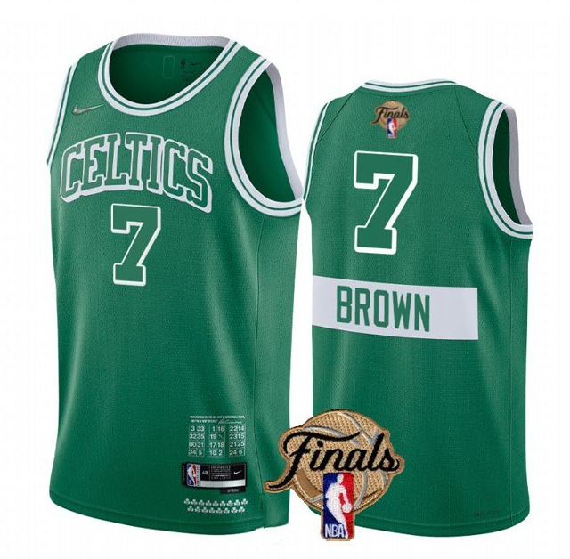 Men's Boston Celtics #7 Jaylen Brown 2022 Green NBA Finals Stitched Jersey