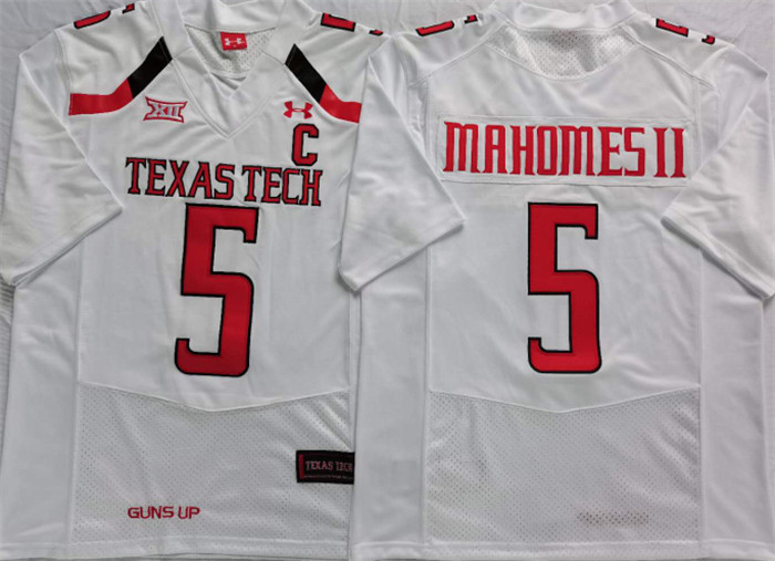 Texas Tech Red Raiders 5 Patrick Mahomes II White C Patch College Football Jersey_副本 Texas Tech Red Raiders 5 Patrick Mahomes II White C Patch College Football Jersey_副本