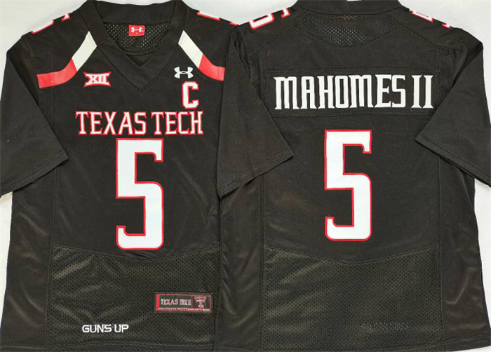 Texas Tech Red Raiders 5 Patrick Mahomes II Black C Patch College Football Jersey_副本