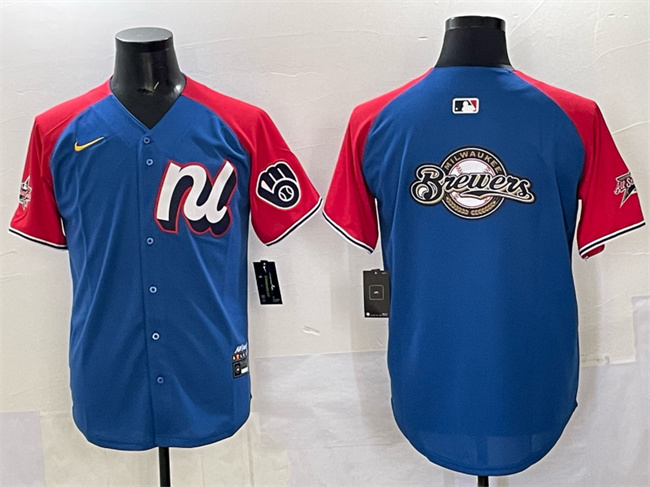 Men's National League Milwaukee Brewers Team Big Logo Blue Red Alternate 2025 All-Star Edition Limited Stitched Baseball Jersey Men's National League Milwaukee Brewers Team Big Logo Blue Red Alternate 2025 All-Star Edition Limited Stitched Baseball Jersey