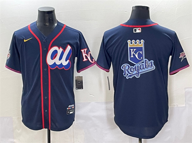 Men's American League Kansas City Royals Team Big Logo Navy 2025 All-Star Edition Limited Stitched Baseball Jersey 1 Men's American League Kansas City Royals Team Big Logo Navy 2025 All-Star Edition Limited Stitched Baseball Jersey 1
