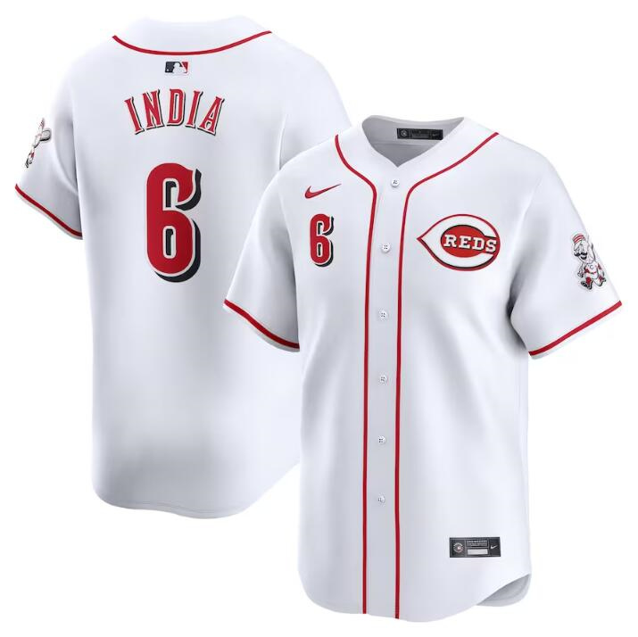 Men's Cincinnati Reds #6 Jonathan India White Home Limited Stitched Baseball Jersey Men's Cincinnati Reds #6 Jonathan India White Home Limited Stitched Baseball Jersey