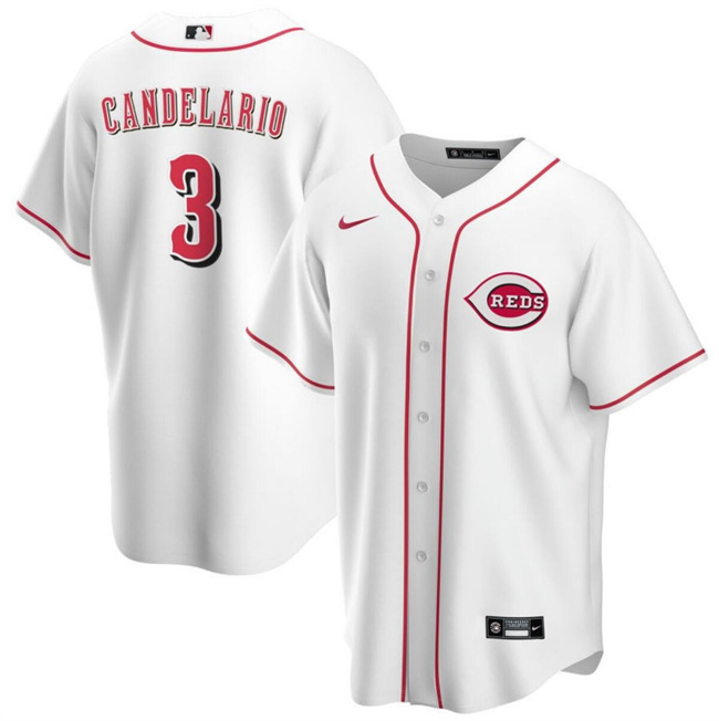 Men's Cincinnati Reds #3 Jeimer Candelario White Cool Base Stitched Baseball Jersey Men's Cincinnati Reds #3 Jeimer Candelario White Cool Base Stitched Baseball Jersey