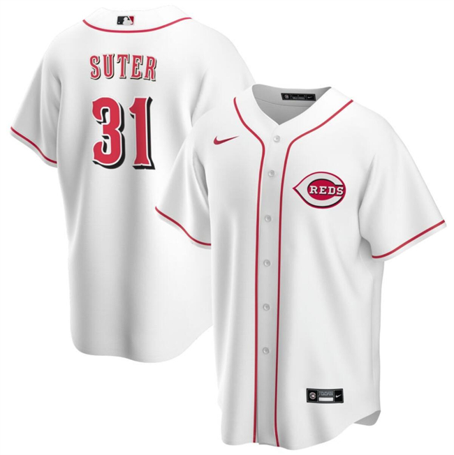 Men's Cincinnati Reds #31 Brent Suter White Cool Base Stitched Baseball Jersey Men's Cincinnati Reds #31 Brent Suter White Cool Base Stitched Baseball Jersey