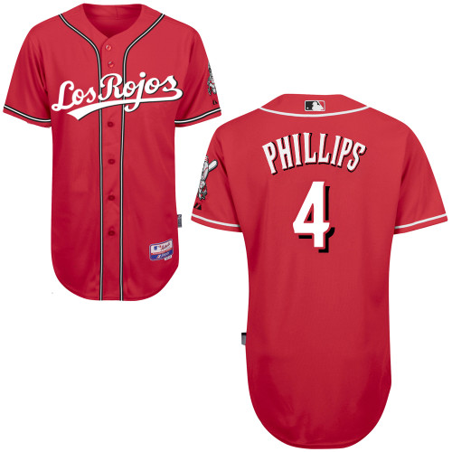 Cincinnati Reds #4 Phillips Authentic Personalized Alternate Los Rojos red Jersey Cincinnati Reds #4 Phillips Authentic Personalized Alternate Los Rojos red Jersey