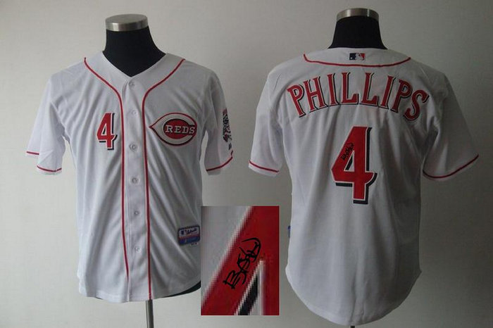 cincinnati reds #4 Brandon Phillips White MLB Jerseys(Signed) cincinnati reds #4 Brandon Phillips White MLB Jerseys(Signed)