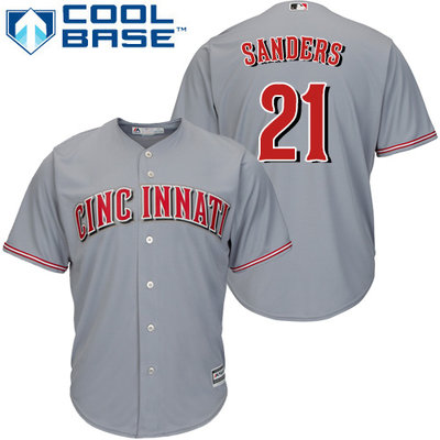 Reds #21 Reggie Sanders Grey Cool Base Stitched Youth MLB Jersey