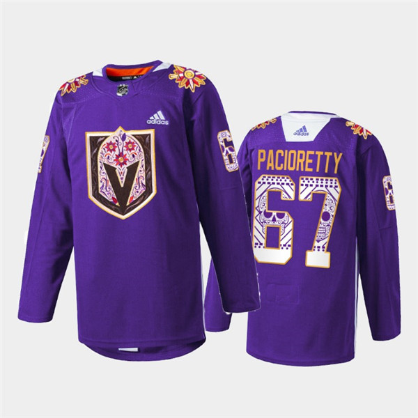 Men's Vegas Golden Knights #67 Max Pacioretty Purple Hispanic Heritage Warmup Stitched Jersey