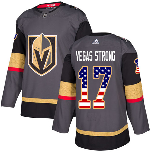 Adidas Golden Knights #17 Vegas Strong Grey Home Authentic USA Flag Stitched NHL Jersey Adidas Golden Knights #17 Vegas Strong Grey Home Authentic USA Flag Stitched NHL Jersey