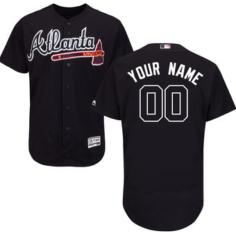 Men's Atlanta Braves Majestic Alternate Navy Flex Base Authentic Collection Custom Jersey Men's Atlanta Braves Majestic Alternate Navy Flex Base Authentic Collection Custom Jersey